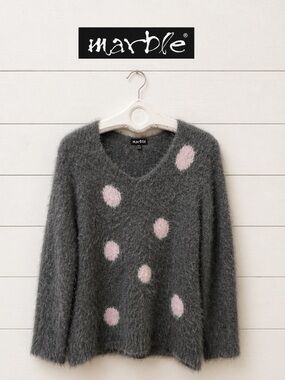 MARBLE – Grey Fuzzy Polka Dot Sweater (Size 12 )